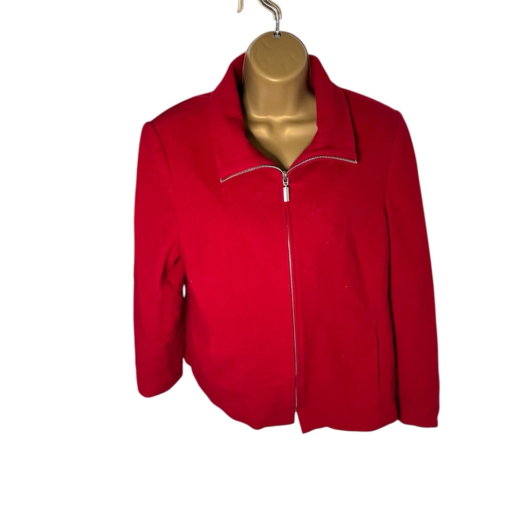 Vtg Y2K Petite Sophisticate Zip Front Jacket Padded Shoulder Wool Blend Red 14